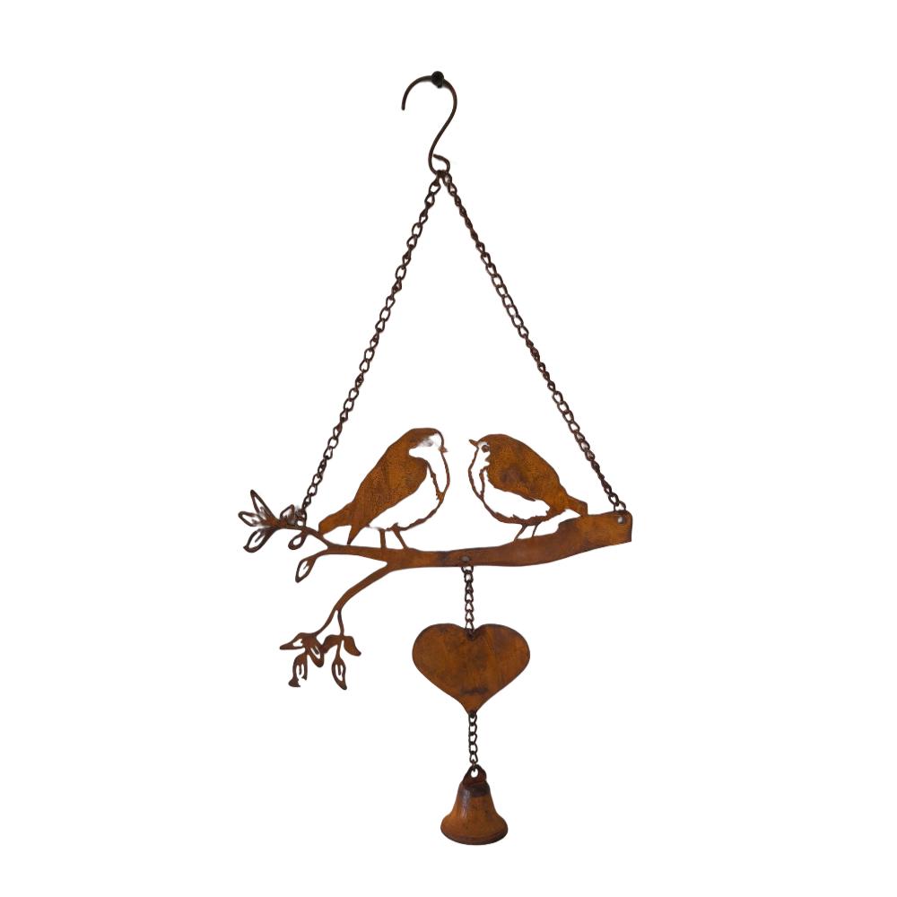 Willow &amp; Silk Hanging Love Birds On Branch + Bell 30x4x48cm