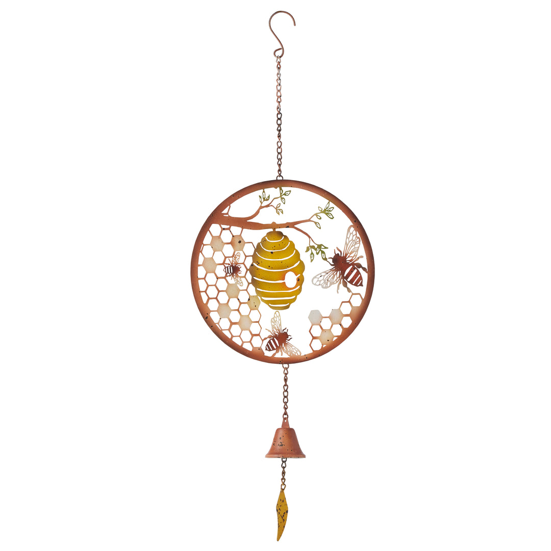 Willow &amp; Silk Round Hanging Coloured Bee Hive + Bell 22.3x2x64cm