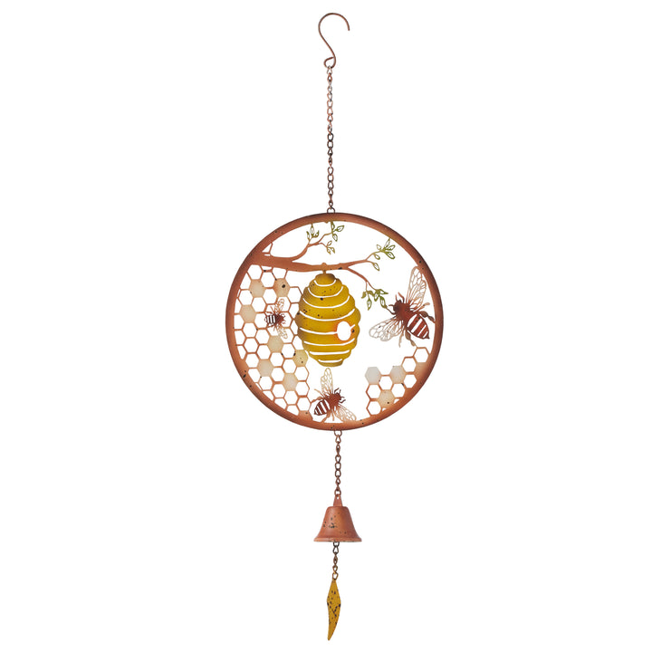 Willow &amp; Silk Round Hanging Coloured Bee Hive + Bell 22.3x2x64cm