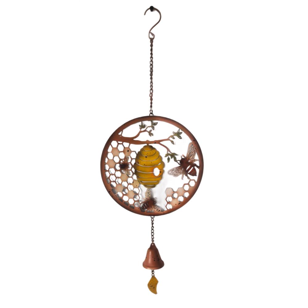 Willow &amp; Silk Round Hanging Coloured Bee Hive + Bell 22.3x2x64cm
