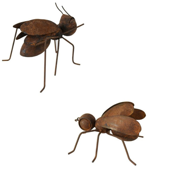 Willow &amp; Silk Metal 15cm/12cm Set of 2 Asst Size Rust Garden Insect Statues