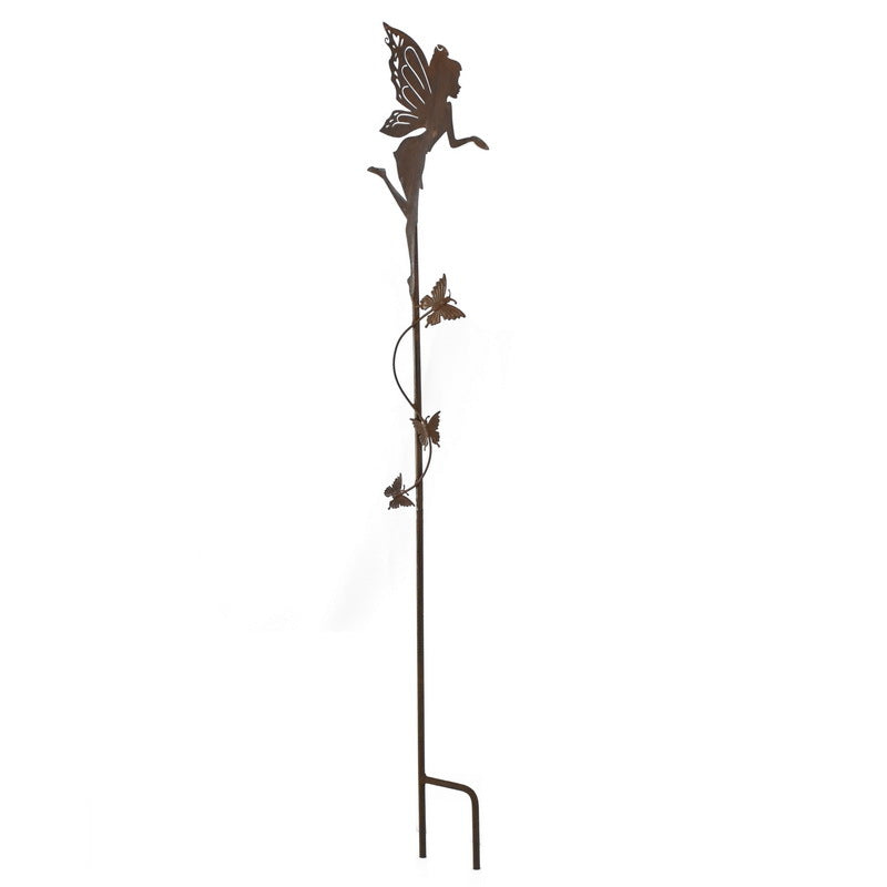 Willow &amp; Silk Metal 100cm Set of 2 Rust Fairy w/ Butterfly Garden Stakes