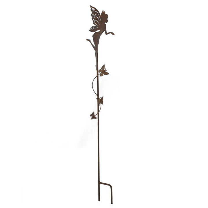 Willow &amp; Silk Metal 100cm Set of 2 Rust Fairy w/ Butterfly Garden Stakes