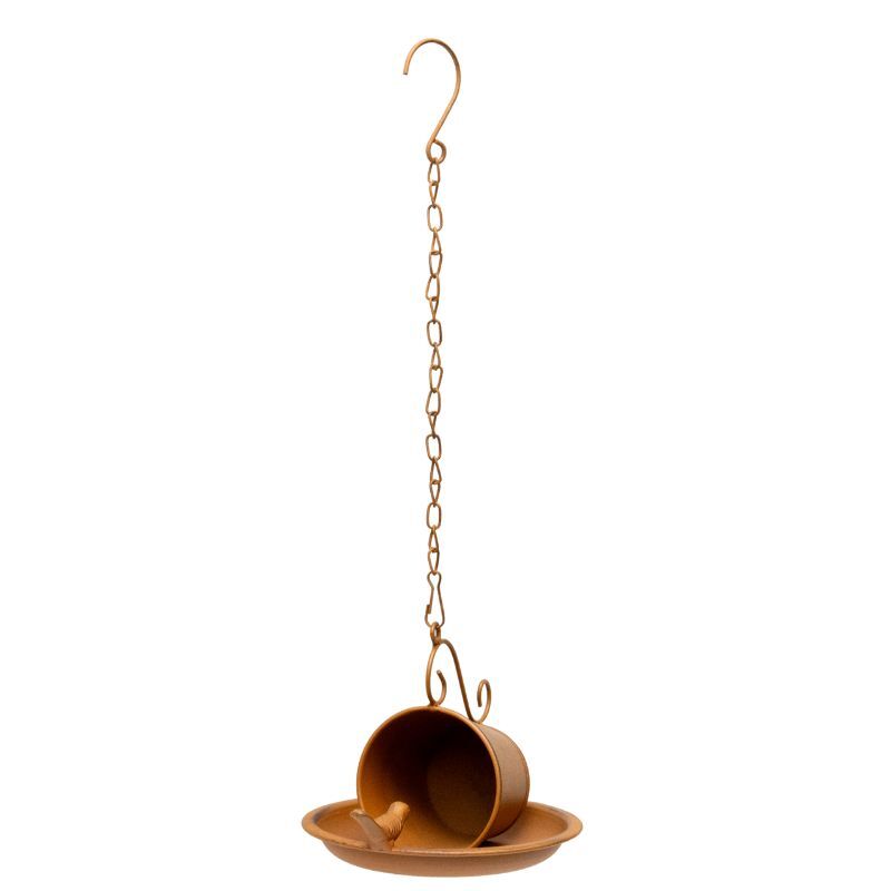 Willow &amp; Silk Rust-Look Hanging Enchanted Cup &amp; Saucer Birdfeeder