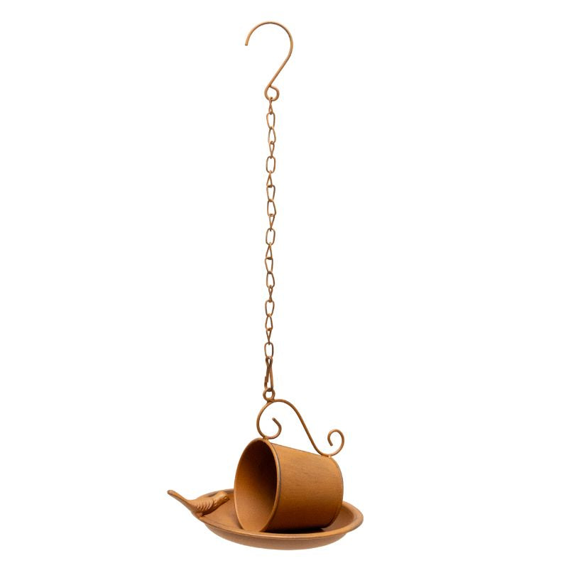 Willow &amp; Silk Rust-Look Hanging Enchanted Cup &amp; Saucer Birdfeeder