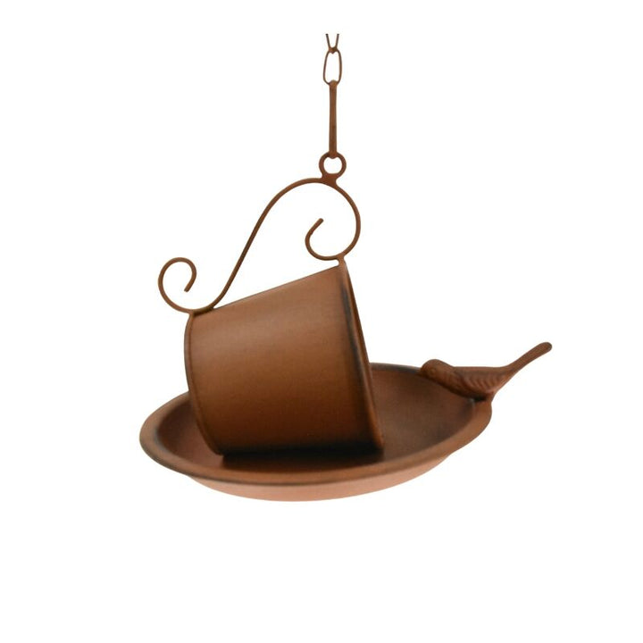 Willow &amp; Silk Rust-Look Hanging Enchanted Cup &amp; Saucer Birdfeeder