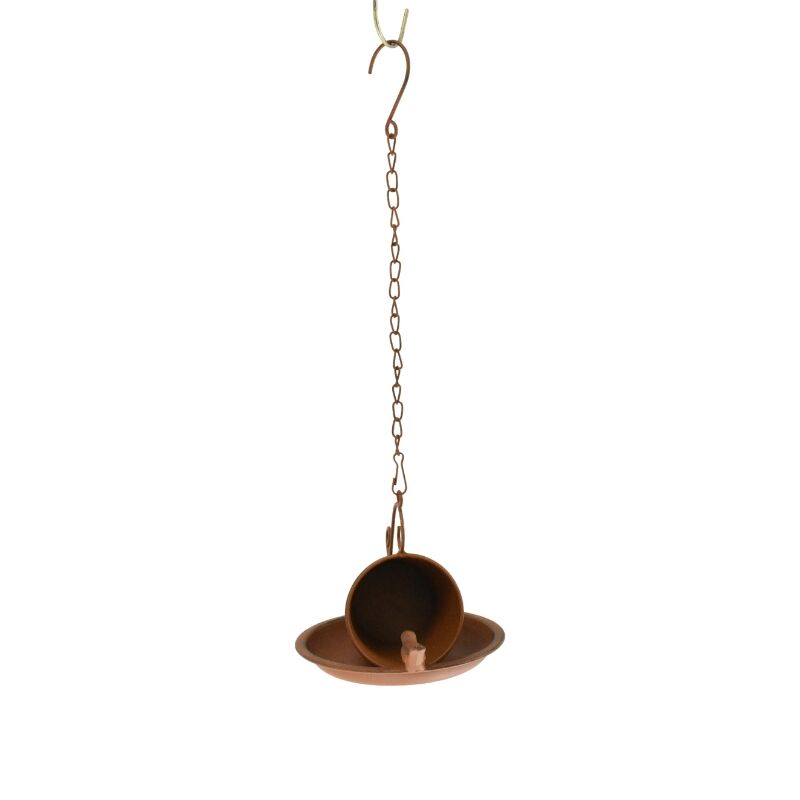 Willow &amp; Silk Rust-Look Hanging Enchanted Cup &amp; Saucer Birdfeeder