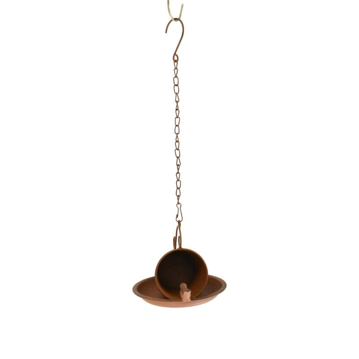 Willow &amp; Silk Rust-Look Hanging Enchanted Cup &amp; Saucer Birdfeeder