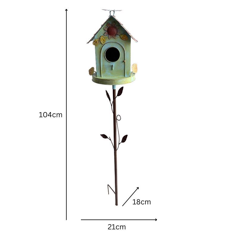 Willow &amp; Silk Floral Perch Birdhouse on Leafy  Garden Stake