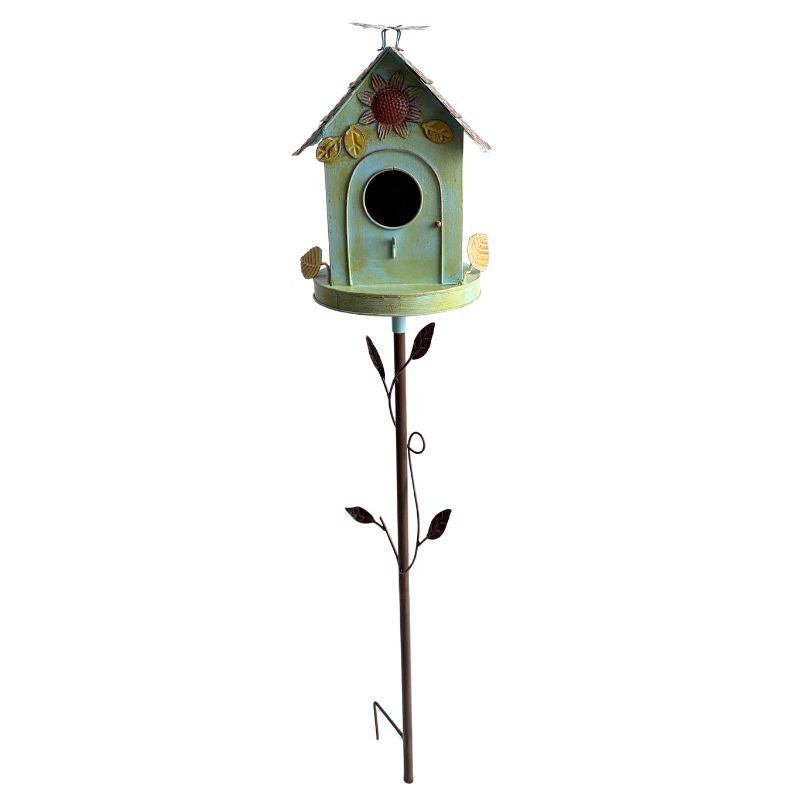 Willow &amp; Silk Floral Perch Birdhouse on Leafy  Garden Stake