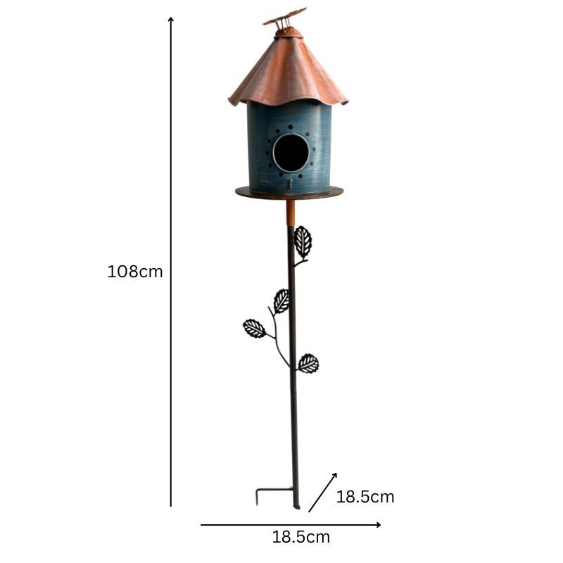 Willow &amp; Silk SkyNest Haven Birdhouse with Perched Bird on Leafy Garden Stake