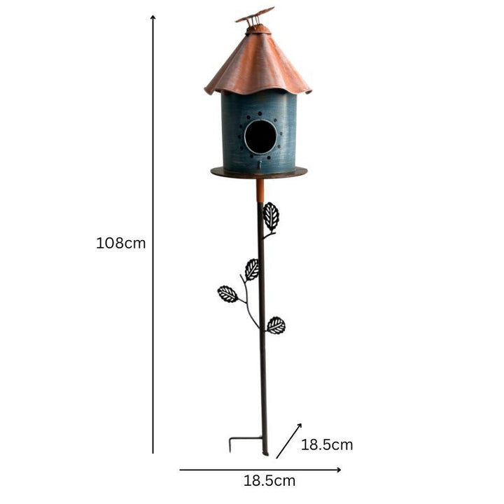Willow &amp; Silk SkyNest Haven Birdhouse with Perched Bird on Leafy Garden Stake
