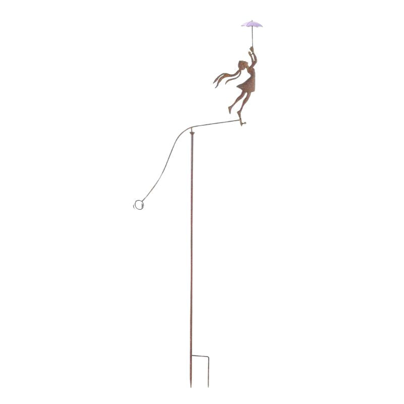 Willow &amp; Silk Whimsical Girl with Red Umbrella Spinner/Balancing Garden Stake