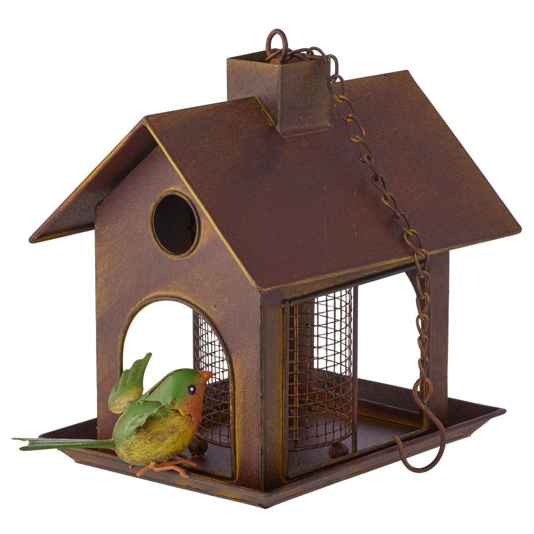 Willow &amp; Silk HANGING BIRDHOUSE W/ FINCH 11.75x11.75x42.25