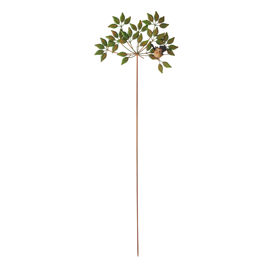 Willow &amp; Silk GARDEN STAKE BIRD ON LEAVES