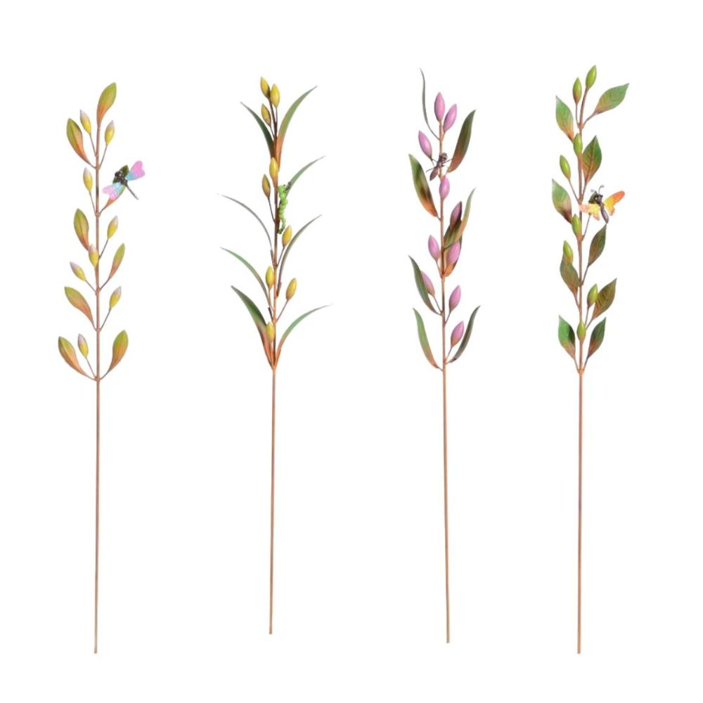 Willow &amp; Silk S/4 ASST LEAF STAKES WITH BUG/BIRD 5x3x39
