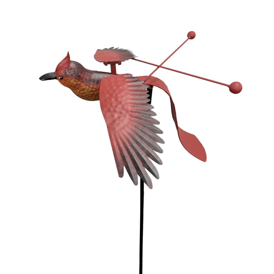 Willow &amp; Silk WIND BIRD RED WOODPACKER ON STAKE 18x19x49