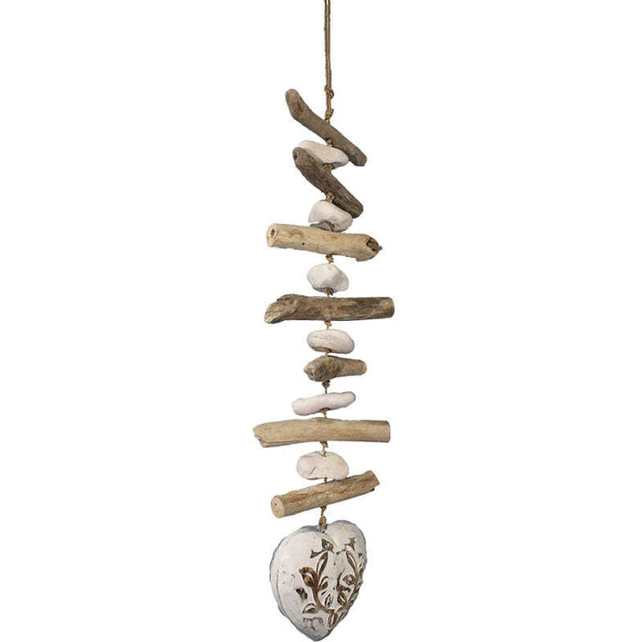 Willow &amp; Silk Hanging Wooden 58cm Driftwood Hanger w/ Carved Heart