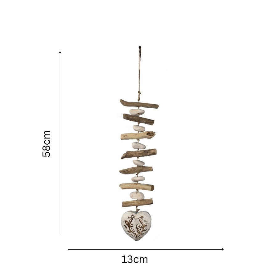 Willow &amp; Silk Hanging Wooden 58cm Driftwood Hanger w/ Carved Heart