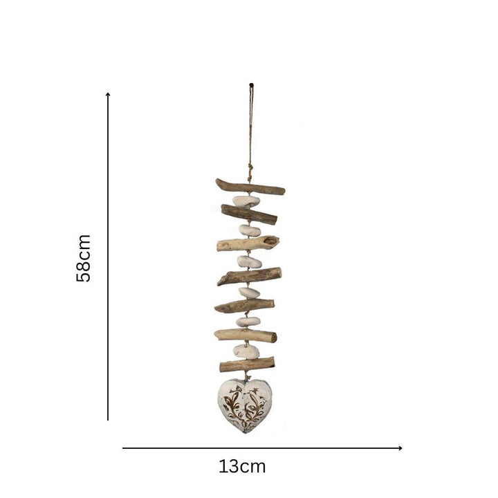 Willow &amp; Silk Hanging Wooden 58cm Driftwood Hanger w/ Carved Heart