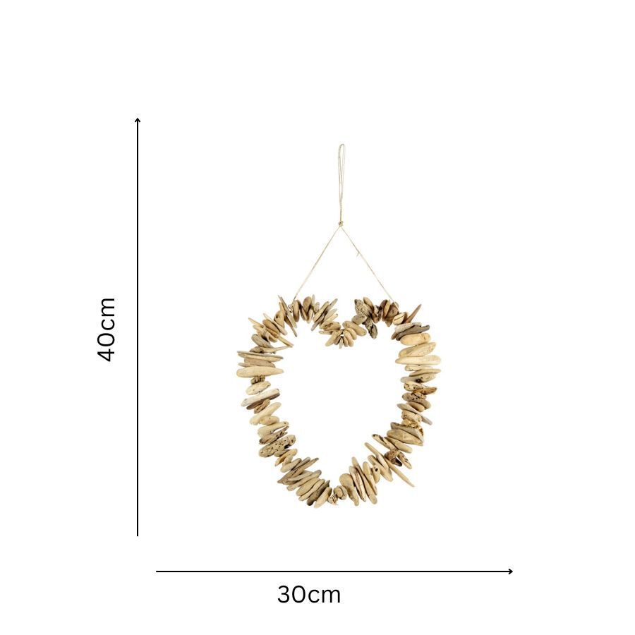 Willow &amp; Silk Handmade 40cm Driftwood Heart Garland Wall Art