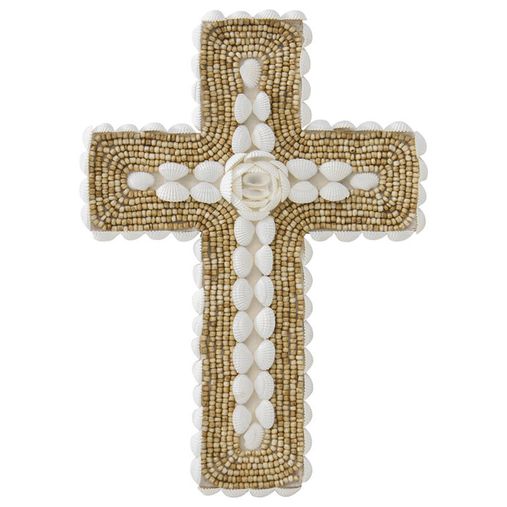 Willow &amp; Silk Handmade Shell &amp; Narrow Weave Xmas Cross Wall Art