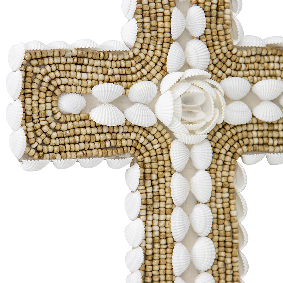 Willow &amp; Silk Handmade Shell &amp; Narrow Weave Xmas Cross Wall Art