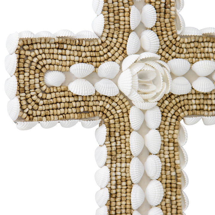 Willow &amp; Silk Handmade Shell &amp; Narrow Weave Xmas Cross Wall Art