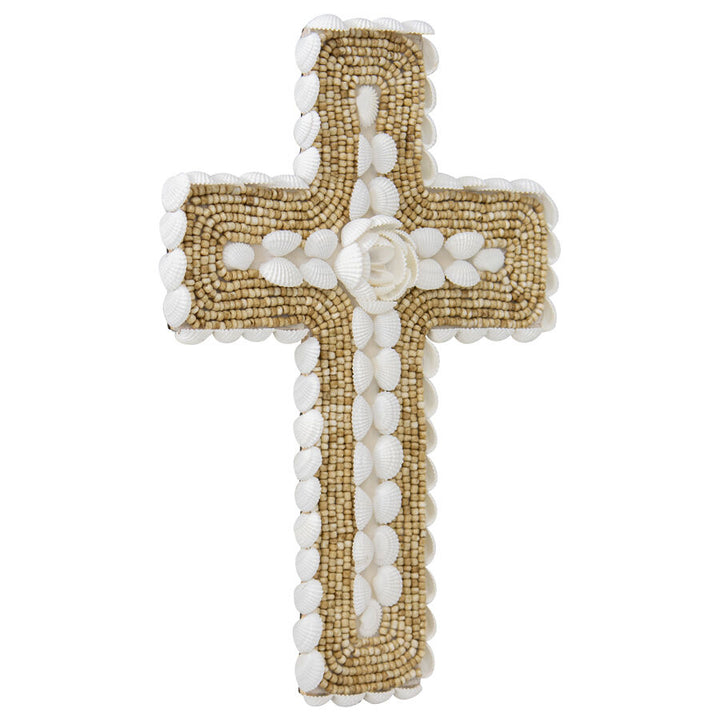 Willow &amp; Silk Handmade Shell &amp; Narrow Weave Xmas Cross Wall Art