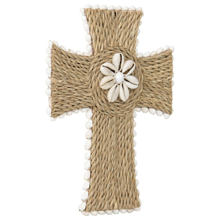 Willow &amp; Silk Handmade Shell &amp; Broad Weave Xmas Cross Wall Art