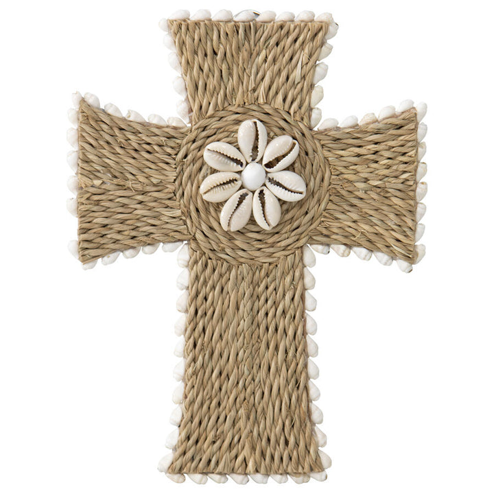 Willow &amp; Silk Handmade Shell &amp; Broad Weave Xmas Cross Wall Art