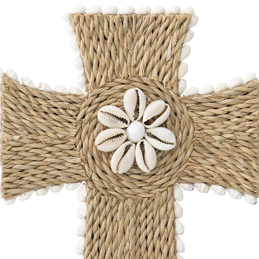 Willow &amp; Silk Handmade Shell &amp; Broad Weave Xmas Cross Wall Art