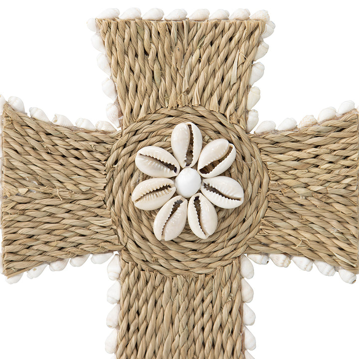 Willow &amp; Silk Handmade Shell &amp; Broad Weave Xmas Cross Wall Art