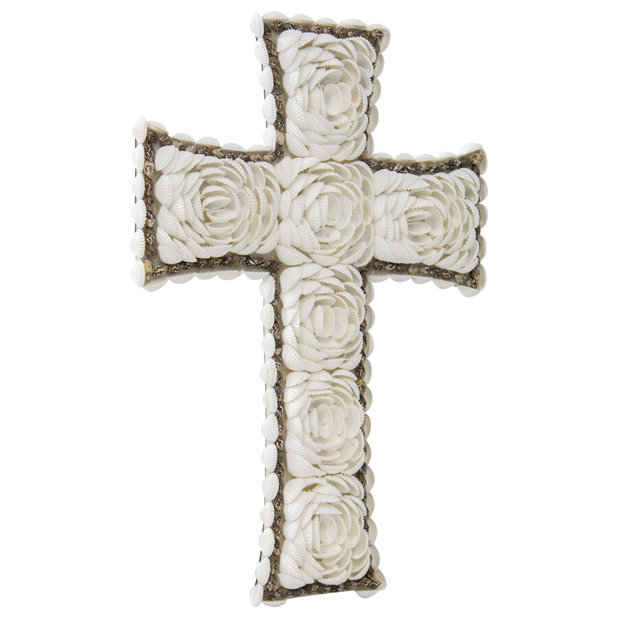 Willow &amp; Silk Handmade 41x30cm White Grass Rope Flower Cross Decor