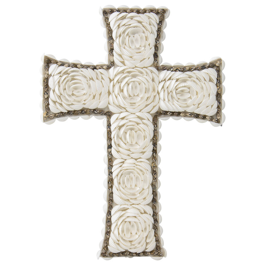 Willow &amp; Silk Handmade 41x30cm White Grass Rope Flower Cross Decor