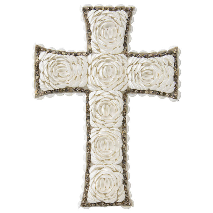 Willow &amp; Silk Handmade 41x30cm White Grass Rope Flower Cross Decor