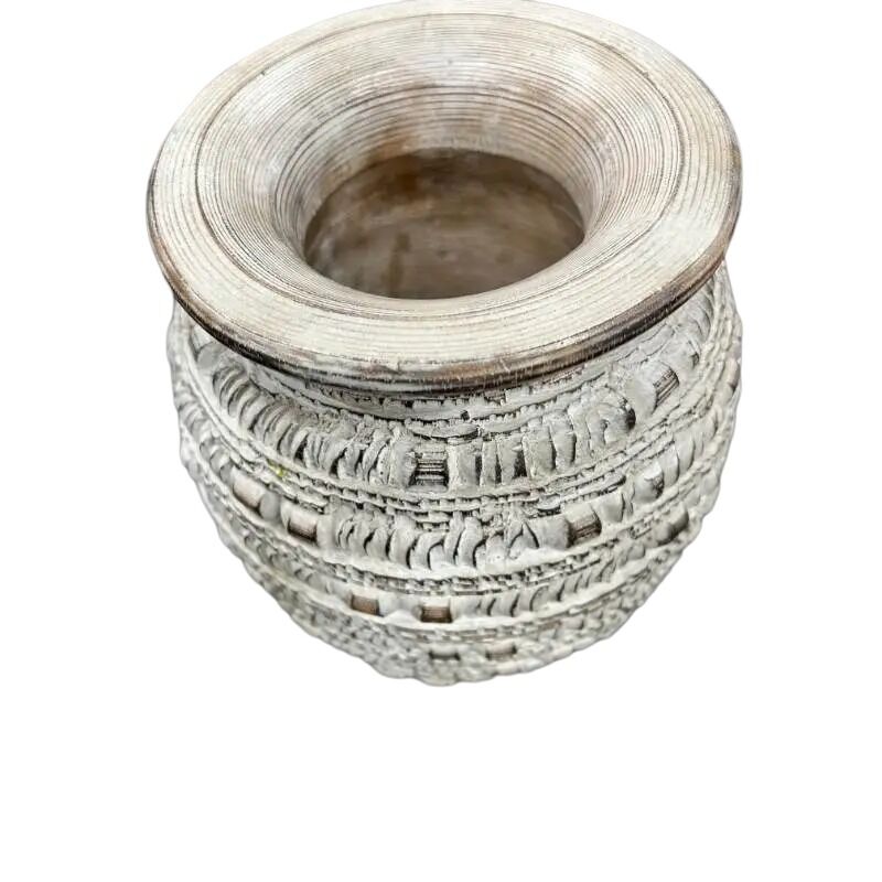 Willow &amp; Silk Wooden 27cm Handmade White/Natural Vase