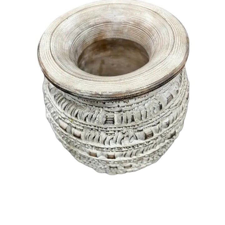 Willow &amp; Silk Wooden 27cm Handmade White/Natural Vase