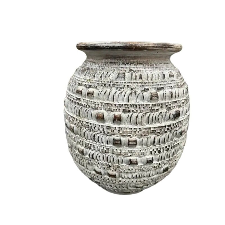 Willow &amp; Silk Wooden 27cm Handmade White/Natural Vase