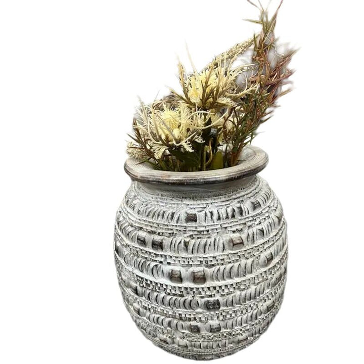 Willow &amp; Silk Wooden 27cm Handmade White/Natural Vase