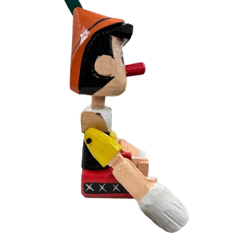 Willow &amp; Silk Wooden 40cm Handmade Sitting Colourful Pinocchio Puppet Statue