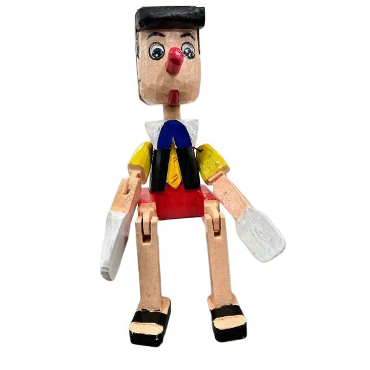 Willow &amp; Silk Wooden 40cm Handmade Sitting Colourful Pinocchio Puppet Statue