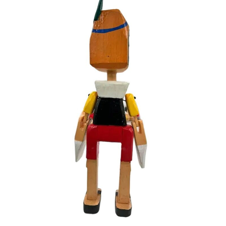 Willow &amp; Silk Wooden 20cm Handmade Sitting Colourful Pinocchio Puppet Statue