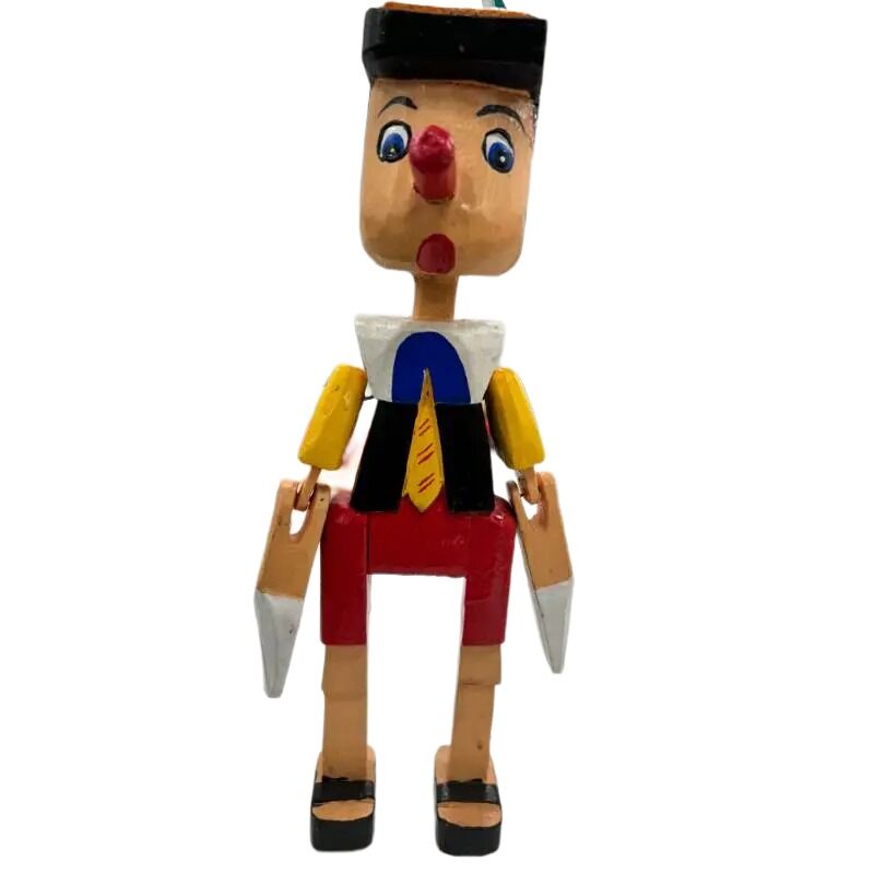 Willow &amp; Silk Wooden 20cm Handmade Sitting Colourful Pinocchio Puppet Statue