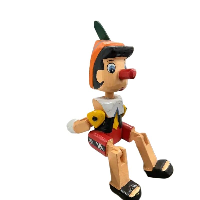 Willow &amp; Silk Wooden 20cm Handmade Sitting Colourful Pinocchio Puppet Statue