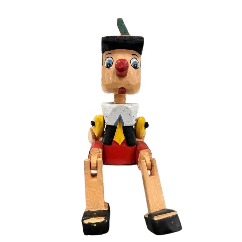 Willow &amp; Silk Wooden 20cm Handmade Sitting Colourful Pinocchio Puppet Statue