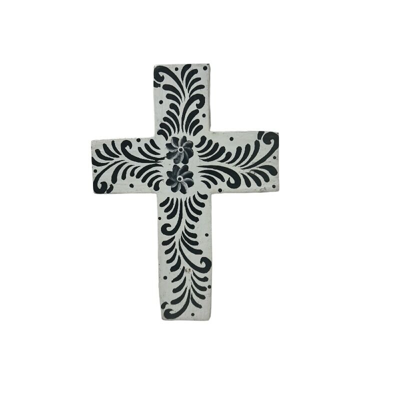 Willow &amp; Silk Handmade Wooden 20cm Monochrome Cross Wall Art