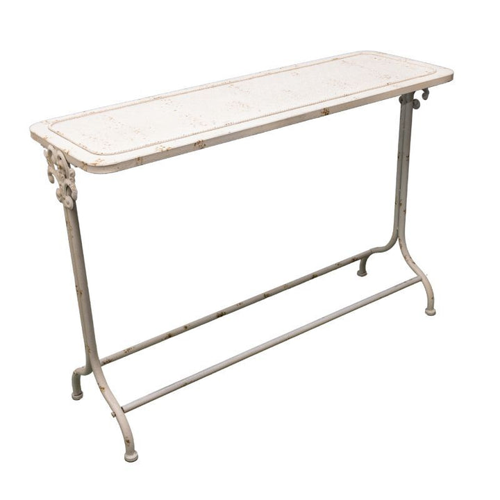 Willow &amp; Silk Console Table French Provincial Metal Finish 110cm Distressed White