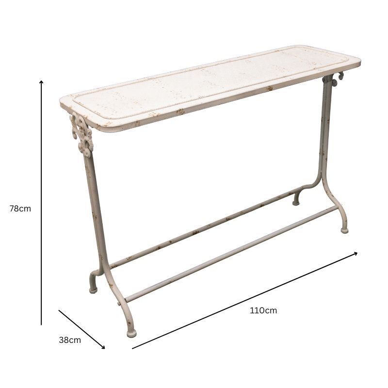 Willow &amp; Silk Console Table French Provincial Metal Finish 110cm Distressed White