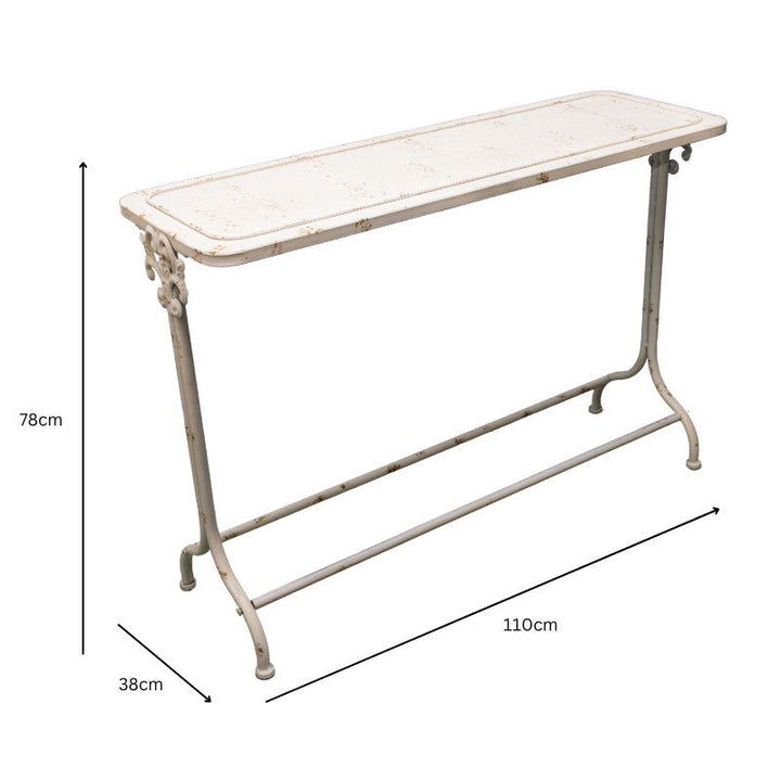 Willow &amp; Silk Console Table French Provincial Metal Finish 110cm Distressed White